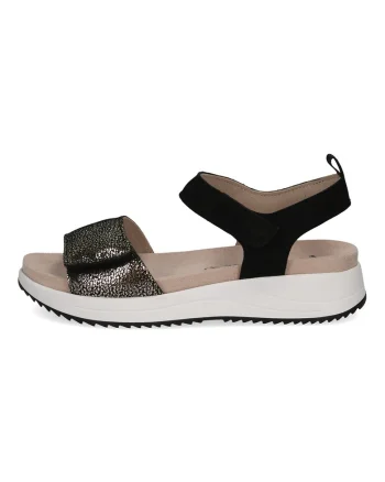 Sandale wedge cu velcro, Alb/Negru
