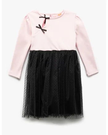 Rochie combi cu terminatie din tul, Roz pastel/Negru stins