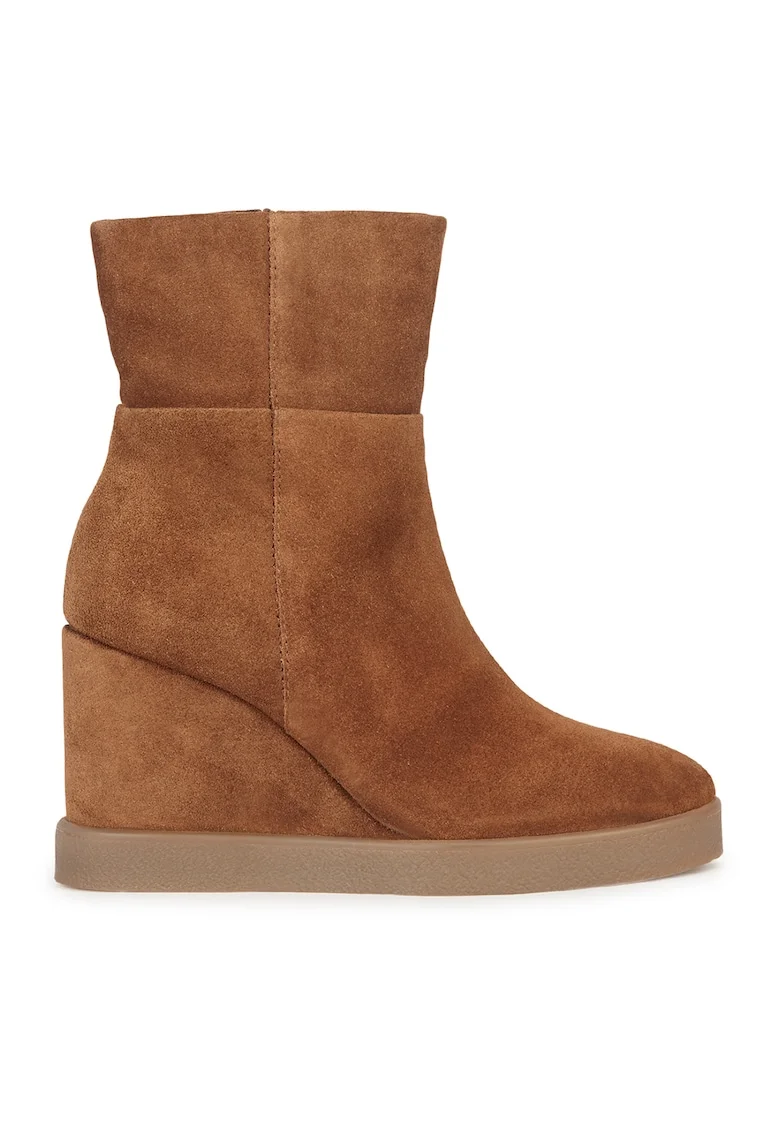 Botine wedge de piele intoarsa, Caramel
