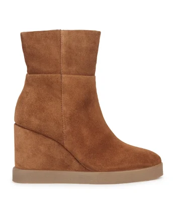 Botine wedge de piele intoarsa, Caramel