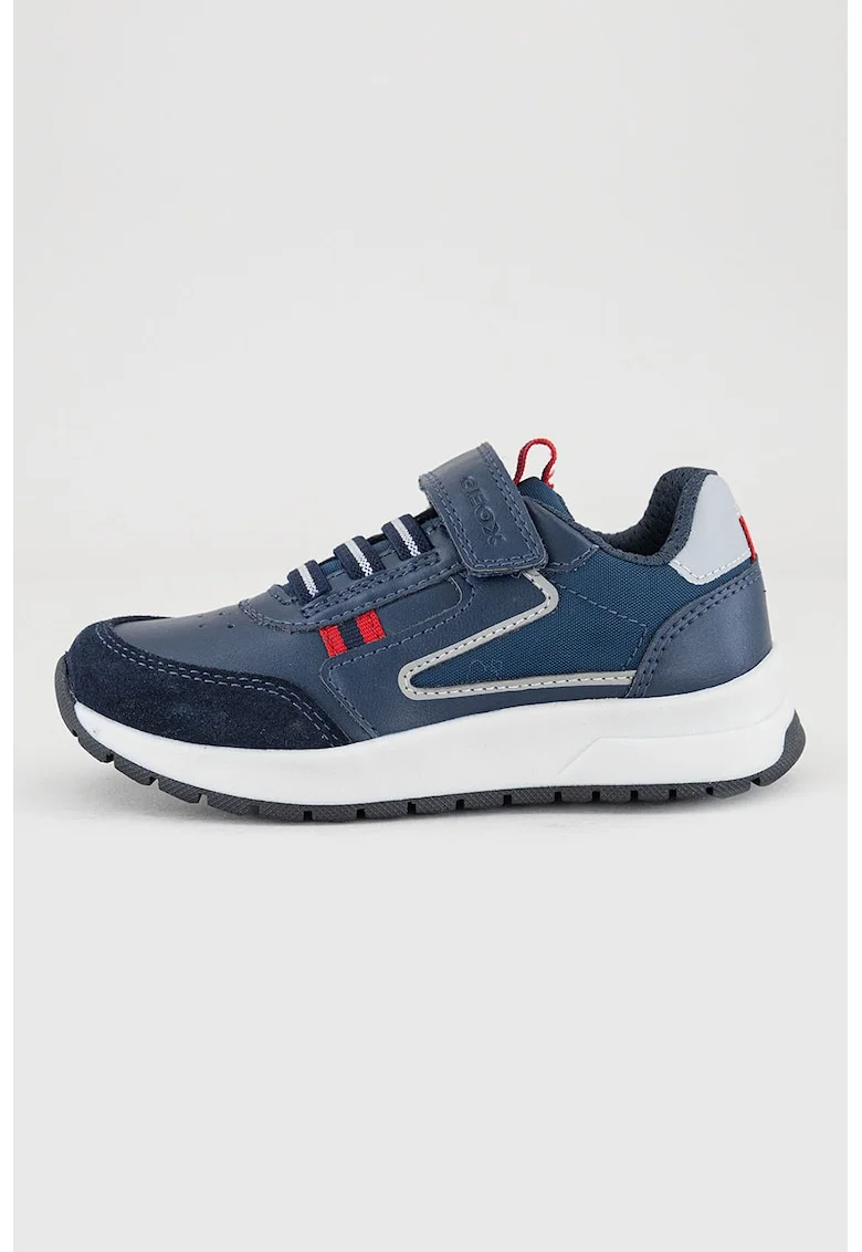 Pantofi sport cu velcro si detalii de piele intoarsa, Rosu inchis/Bleumarin