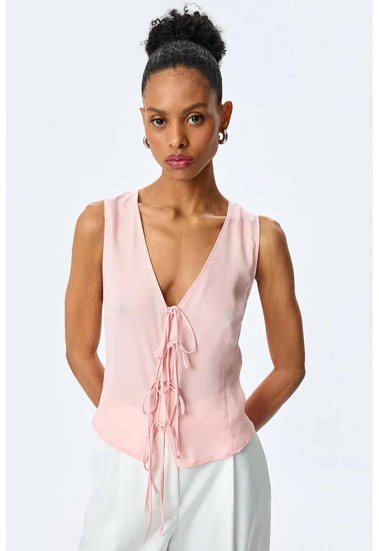 Bluza cu decolteu in V fara maneci, Roz pastel
