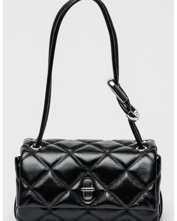 Geanta baguette de piele cu motel matlasat, Negru