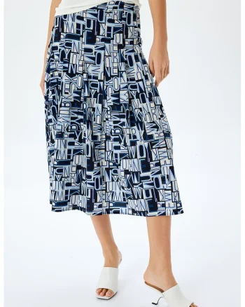 Fusta midi cu model, Albastru pastel/Albastru inchis/Alb murdar