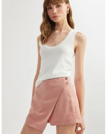 Fusta-pantalon din amestec de modal cu talie inalta, Roz