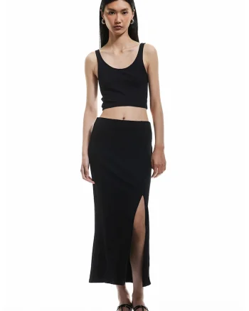 Fusta slim fit striat, Negru