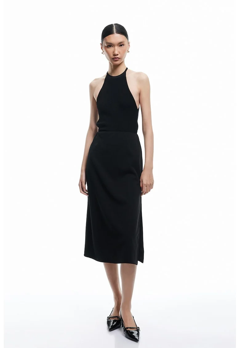 Fusta midi din neopren, Negru
