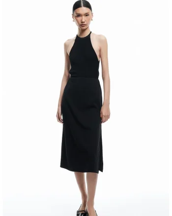 Fusta midi din neopren, Negru