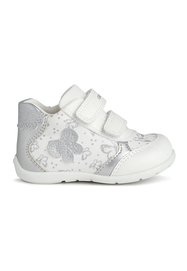 Pantofi sport cu velcro si detalii stralucitoare Elthan, Alb/Argintiu