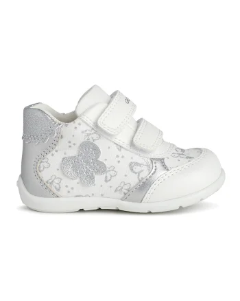 Pantofi sport cu velcro si detalii stralucitoare Elthan, Alb/Argintiu