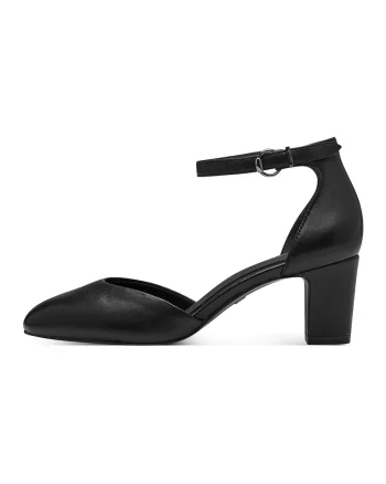 Pantofi de piele cu bareta pe glezna, Negru