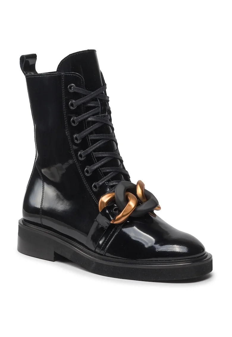 Ghete dama,  301548508, Piele naturala/Piele lacuita, Negru, Negru