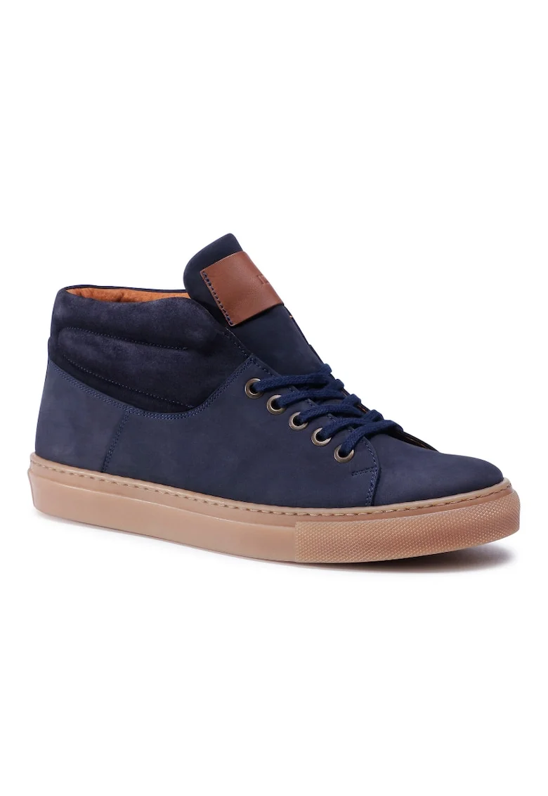 Pantofi barbati,  207505391, Piele nabuc, Albastru marin, Bleumarin