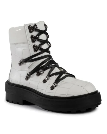 Ghete dama,  207645639, Piele naturala, Alb, Alb