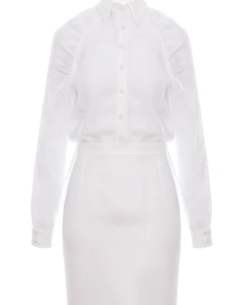 Rochie cămașă scurta cu maneci raglan din matase, Alb