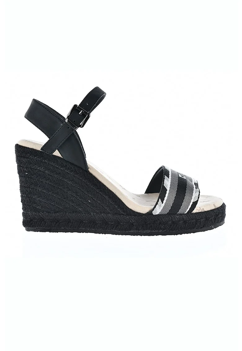 Sandale wedge cu logo, Negru