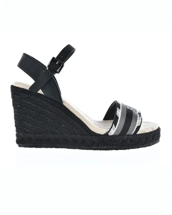 Sandale wedge cu logo, Negru