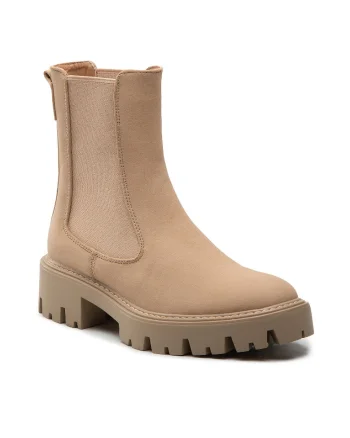 Cizme Chelsea dama,  Piele ecologica, Bej, Bej