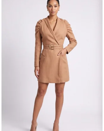 Rochie sacou din in cu maneci raglan si curea dubla