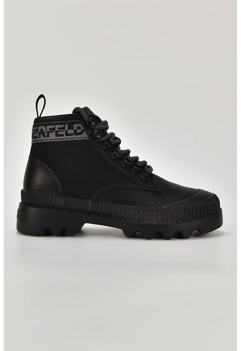 Ghete de piele cu garnituri de material textil, Negru