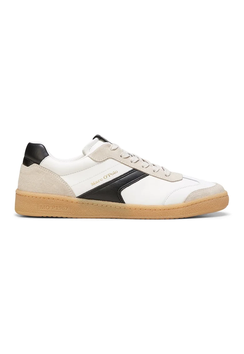 Pantofi sport de piele si piele intoarsa, Alb/Negru