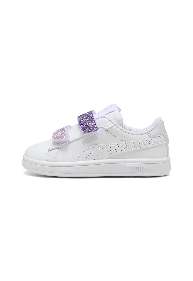 Pantofi sport Smash 3.0 de piele ecologica cu velcro si particule stralucitoare, Alb/Violet