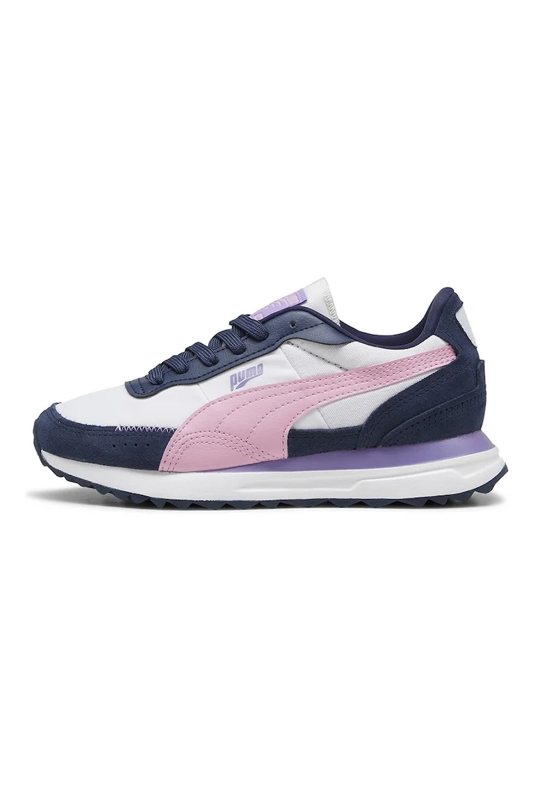 Pantofi sport cu model colorblock si garnituri din piele Road Rider BTS, Alb/Roz/Bleumarin