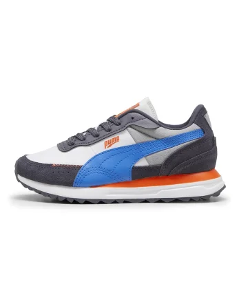 Pantofi sport cu model colorblock si garnituri din piele Road Rider BTS, Alb/Albastru/Gri inchis