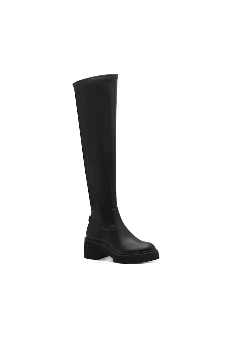 Cizme lungi pana peste genunchi din piele ecologica cu toc masiv