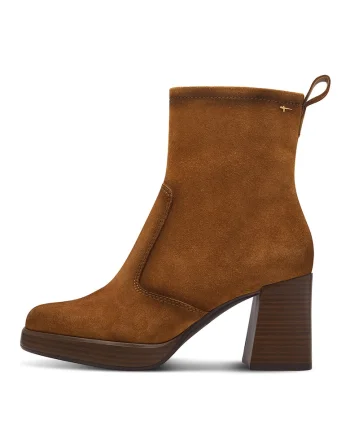 Botine de piele cu toc masiv, Maro