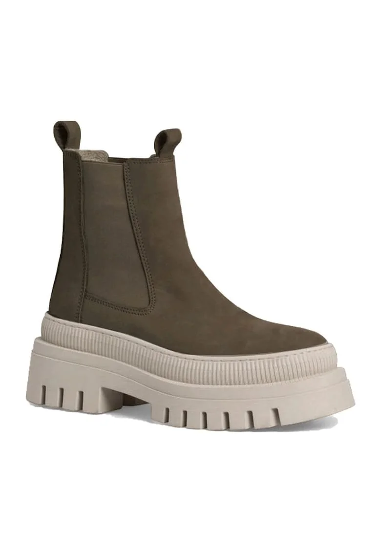 Ghete cu platforma dama,  casual, piele naturala, bej