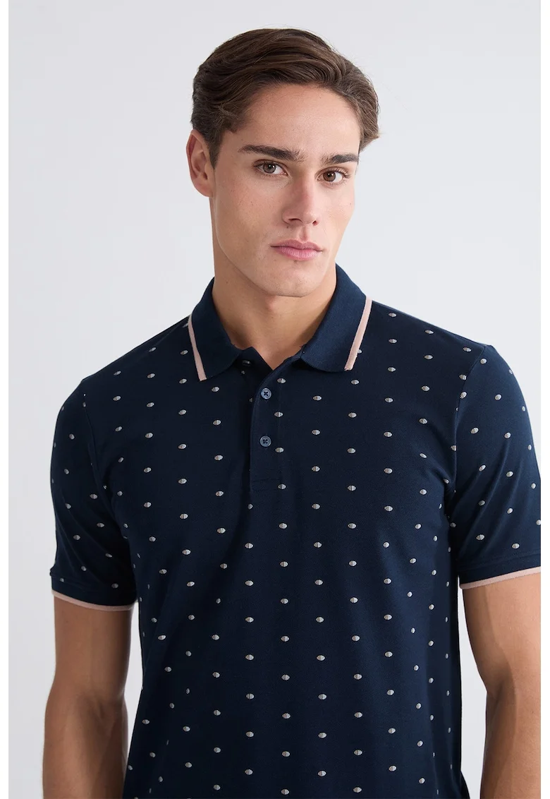 Tricou polo cu model cu buline, Bleumarin