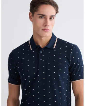 Tricou polo cu model cu buline, Bleumarin