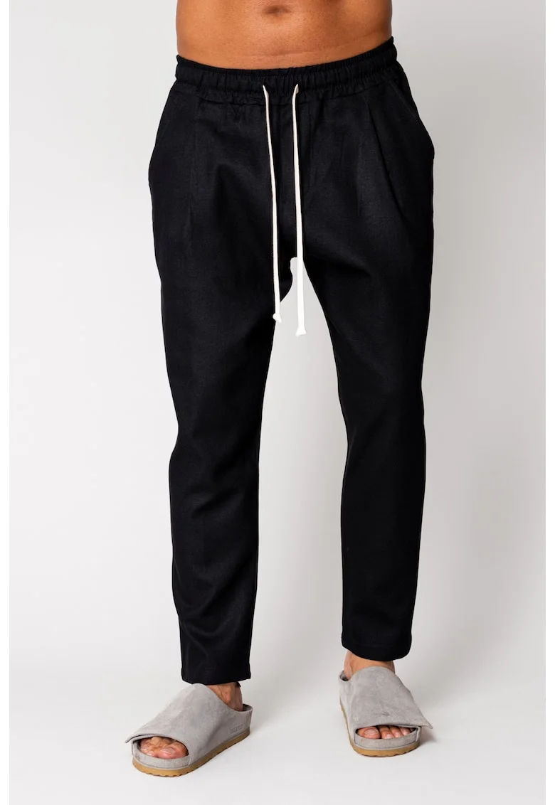 Pantaloni lung din IN regular cu snur Black 17228, Negru