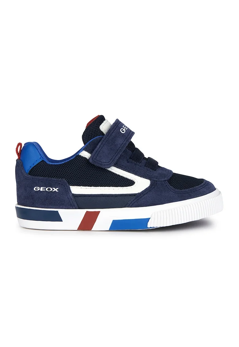 Pantofi sport cu velcro si garnituri de piele intoarsa, Rosu/Alb/Bleumarin