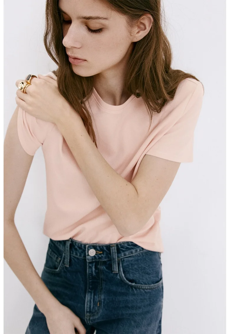 Tricou uni din bumbac, Piersica