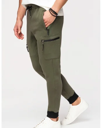 Pantaloni de trening cu croiala slim-fit si snur in talie, Verde masliniu inchis