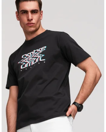 Tricou slim-fit cu imprimeu grafic, Alb/Negru/Albastru deschis neon