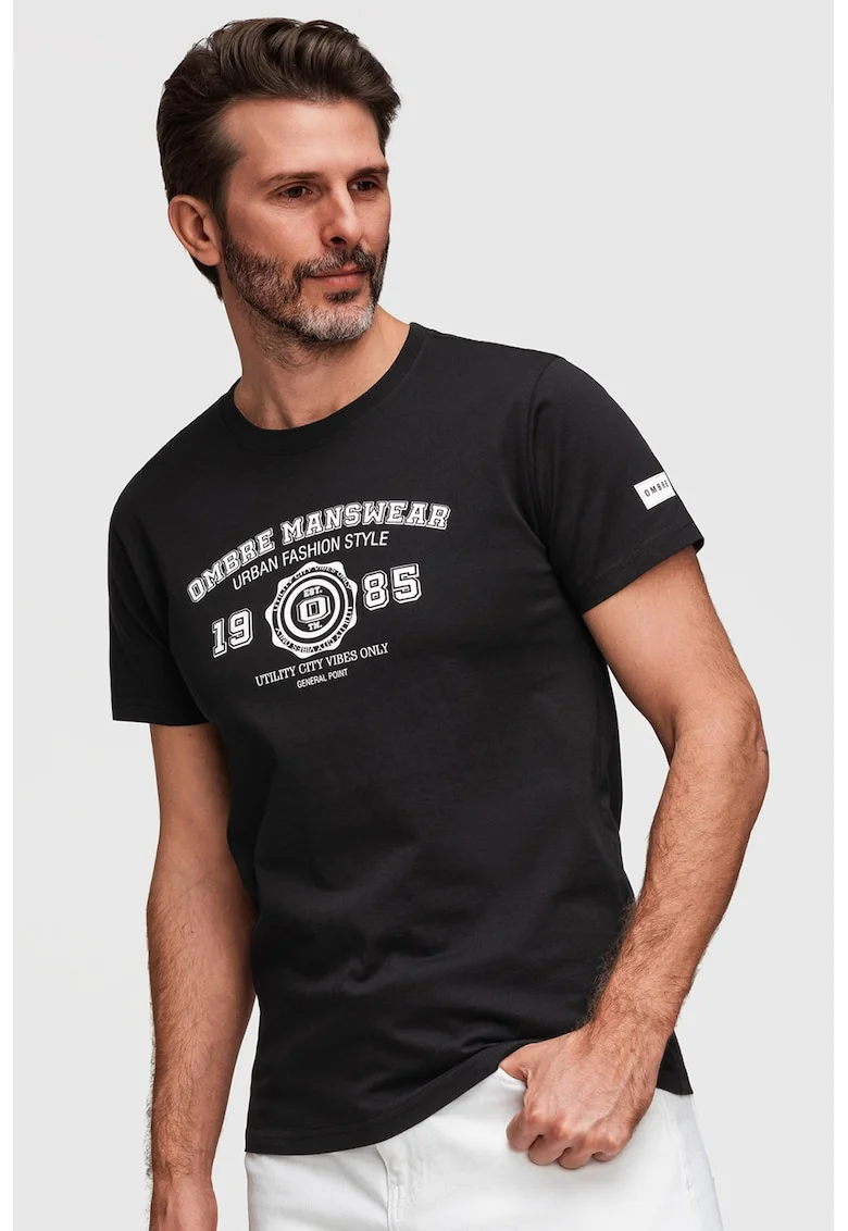 Tricou cu imprimeu text, Alb/Negru