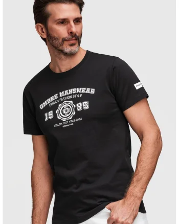 Tricou cu imprimeu text, Alb/Negru