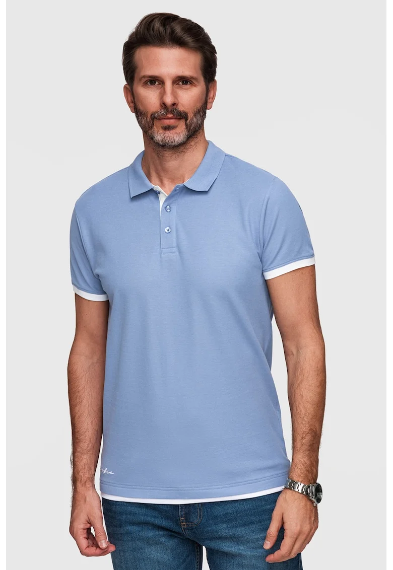 Tricou polo din bumbac cu detalii contrastante, Albastru pastel