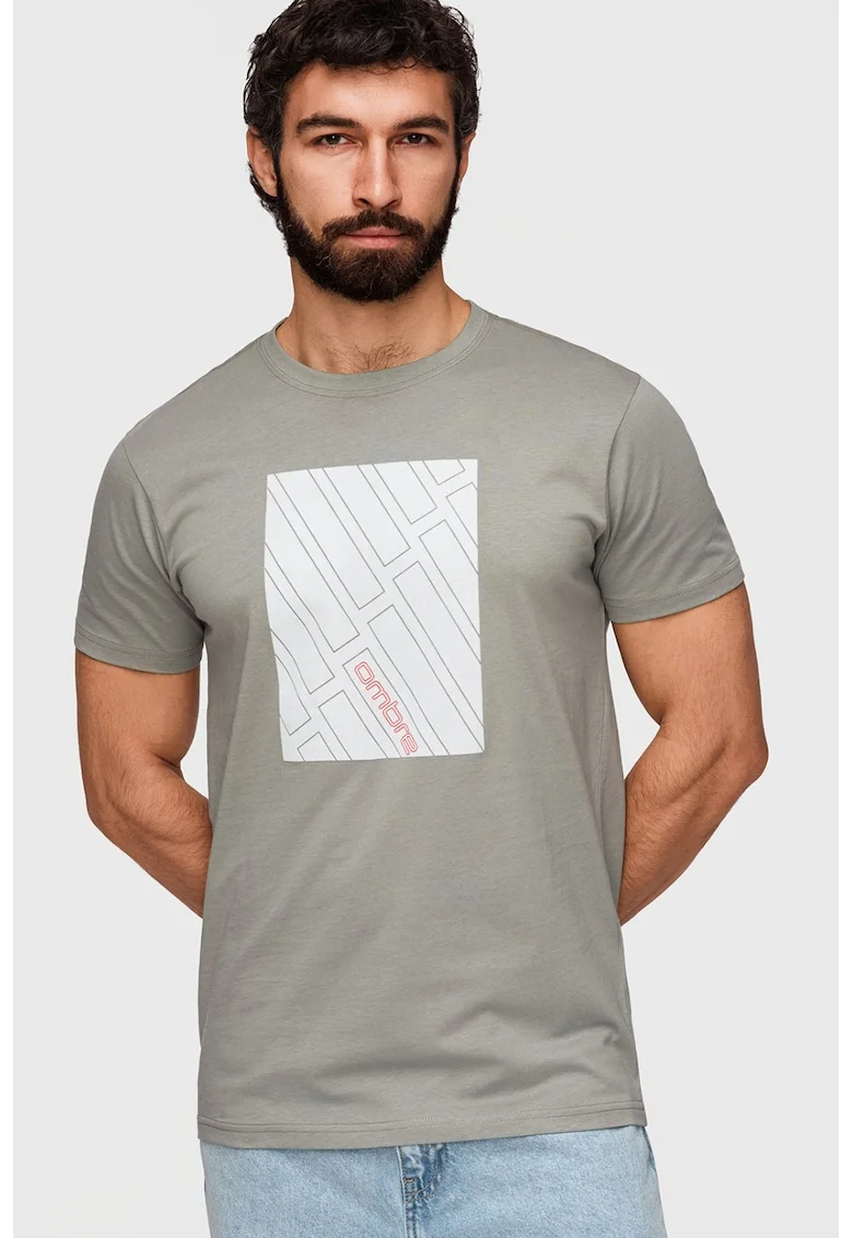 Tricou regular-fit cu imprimeu pe partea din fata, Alb/Gri marmorat
