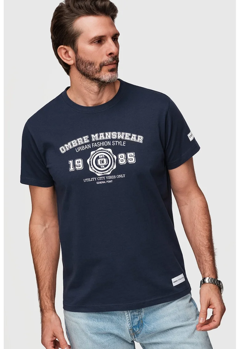 Tricou cu imprimeu text, Alb/Albastru oceanic