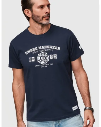 Tricou cu imprimeu text, Alb/Albastru oceanic