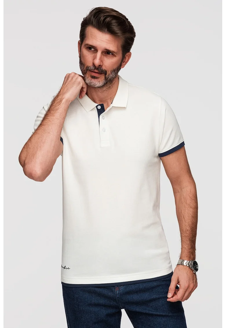 Tricou polo din bumbac cu detalii contrastante, Alb