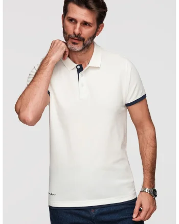 Tricou polo din bumbac cu detalii contrastante, Alb