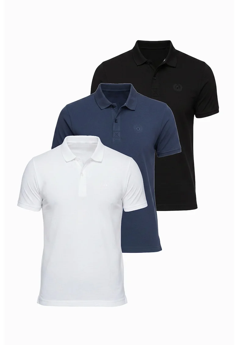 Set de tricouri polo din bumbac - 3 piese, Alb/Negru/Gri carbune