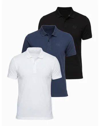 Set de tricouri polo din bumbac - 3 piese, Alb/Negru/Gri carbune