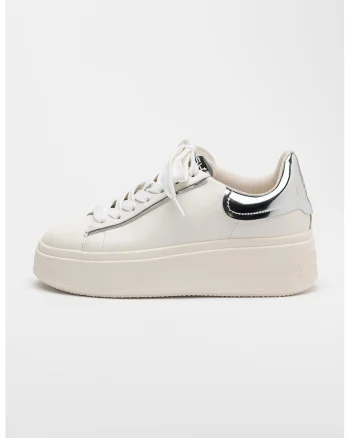 Pantofi psort flatform de piele Moby, Alb/Argintiu