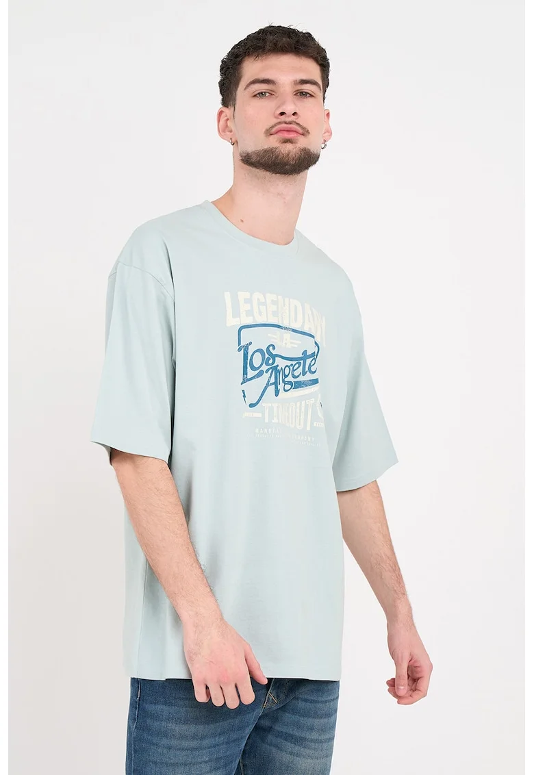 Tricou lejer din bumbac cu imprimeu, Albastru pastel